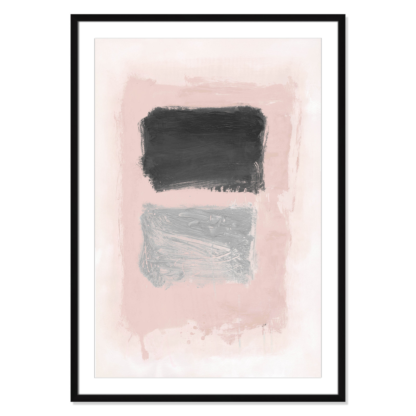Pink, Black And Silver Shimmer I by Casa Fine Arts, 41.5" H x 29.5" W x 1.25" D, Black Matted Picture Framed