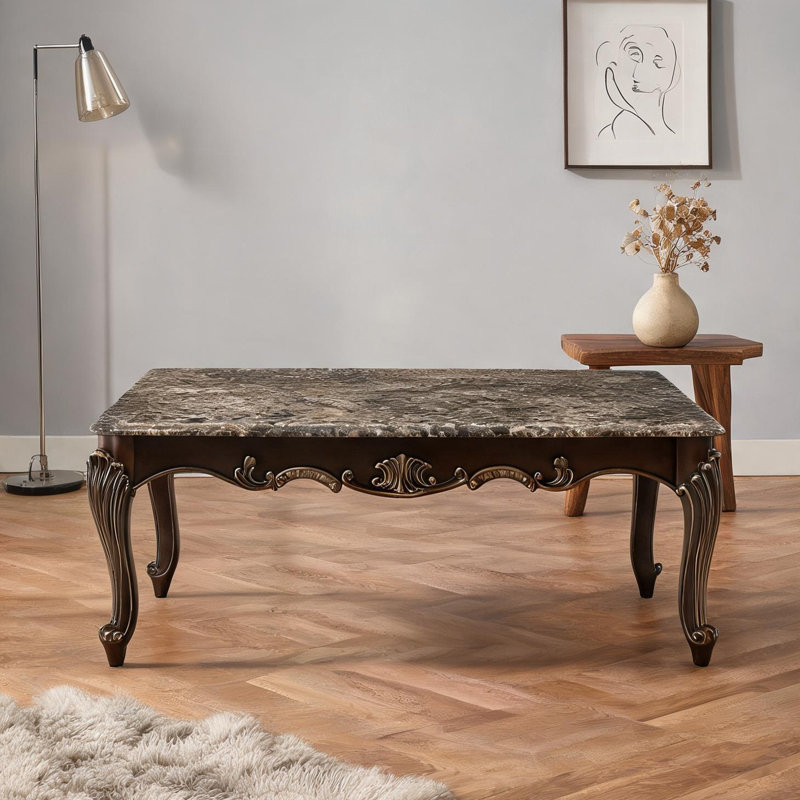 Table basse avec plateau en marbre et finition cerisier, 51 po rectangulaire, brun classique