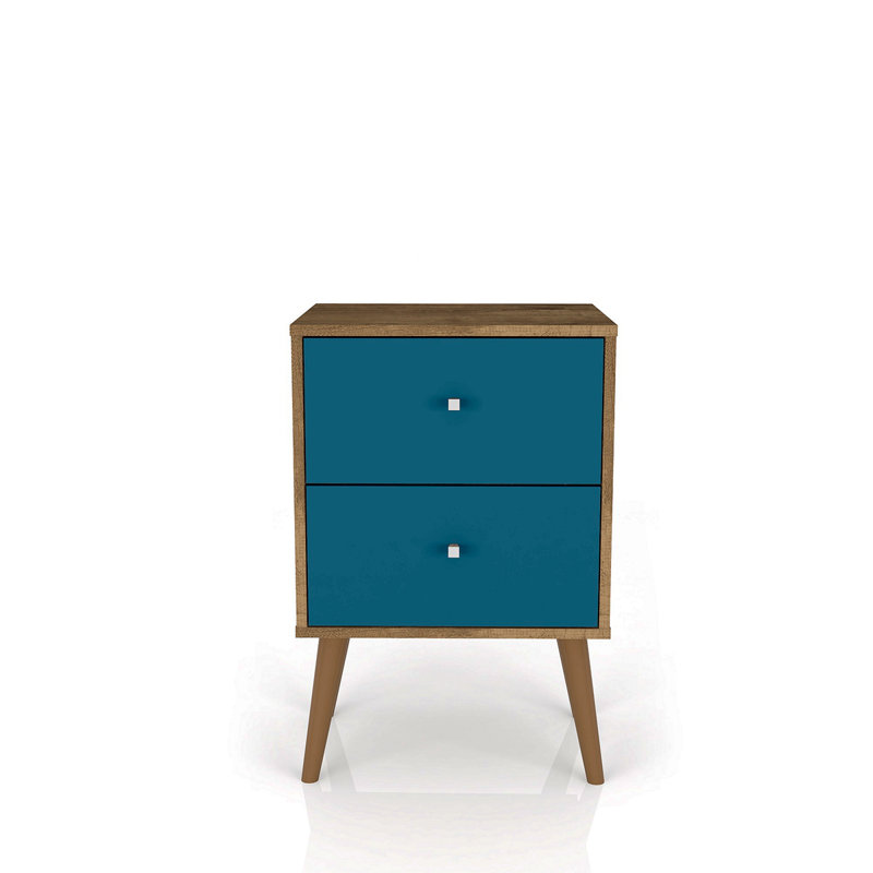 Liberty 18" Nightstand In Rustic Brown And Aqua Blue (2-Drawer), Brown/Blue