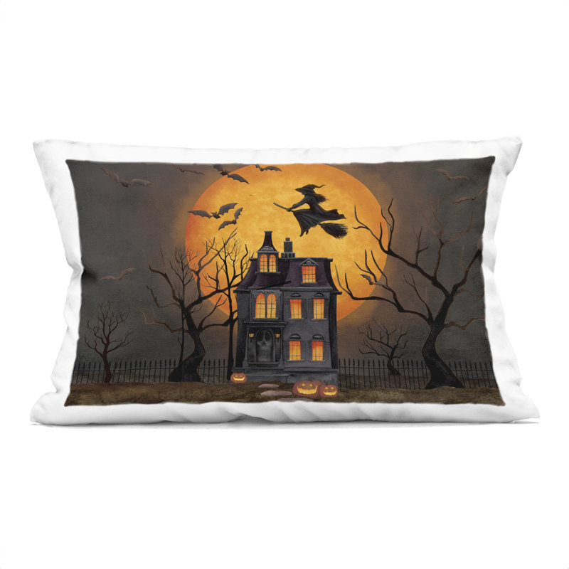 Haunted Night Mansion Decorative Printed Throw Pillow design by Nicole Tamarin, Halloween 1