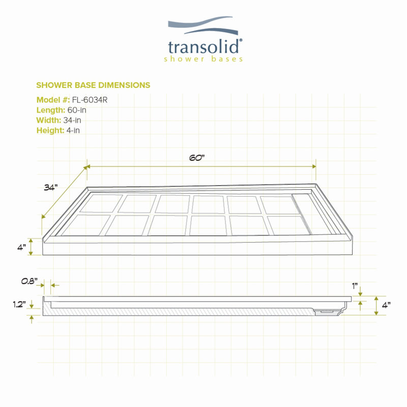 White Rectangular 60'' x 34'' Resin Shower Base with Right Drain