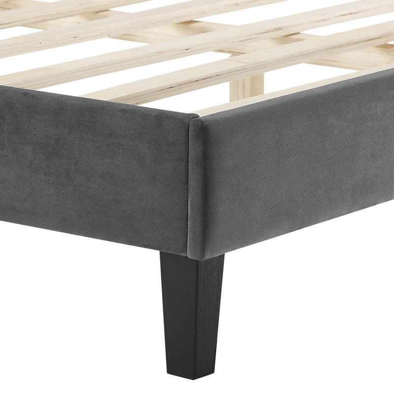 Navy Velvet Upholstered King Bed with Nailhead Trim and Slats