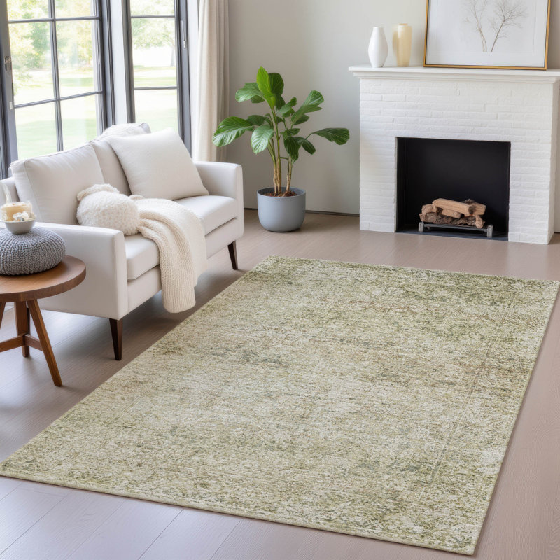 Tapis de sauge Xhevrie intérieur / extérieur lavable à la machine, Rectangle 10 pi x 14 pi