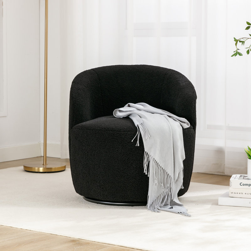 Genece Upholstered Swivel Accent Chair, Black Wool