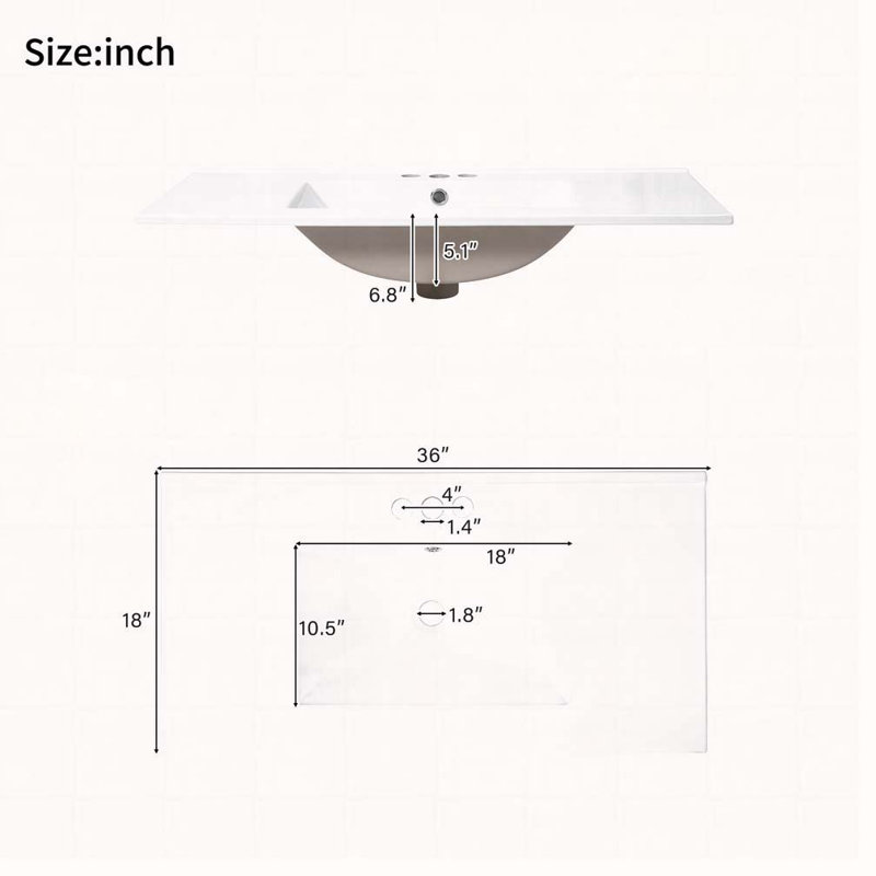 36"Bathroom Vanity with Ceramic Sink