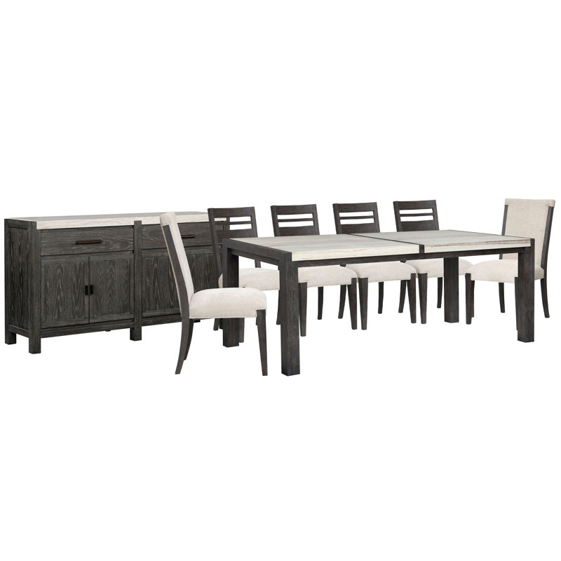 Rectangular Dining Table With 4 Side Chairs 2 Upholstered Side Chairs And Sideboard, 8 Pcs:Table,4 Chairs1,2 Chairs2,Buffet