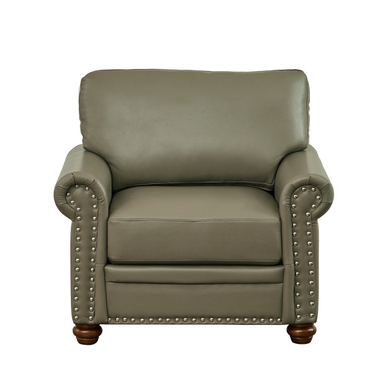 Deiontay Wide Single Sofa Chair with Wood Leg, Gray PU Leather
