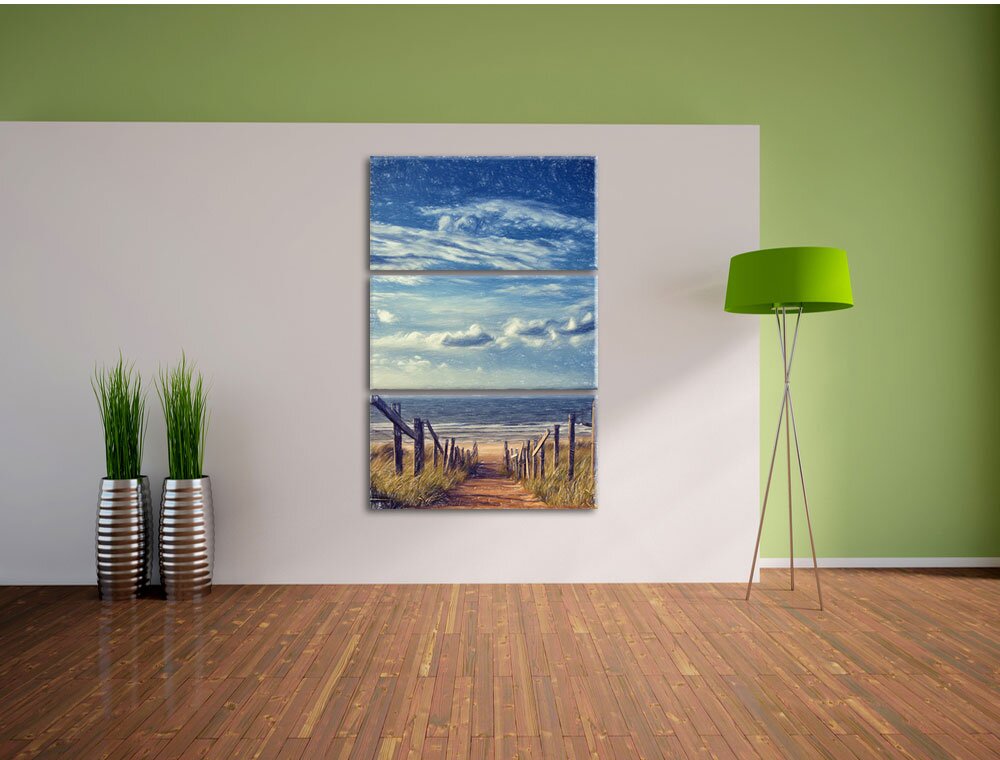 3-tlg. Leinwandbilder-Set „Weg zum Strand am Meer“, Grafikdruck