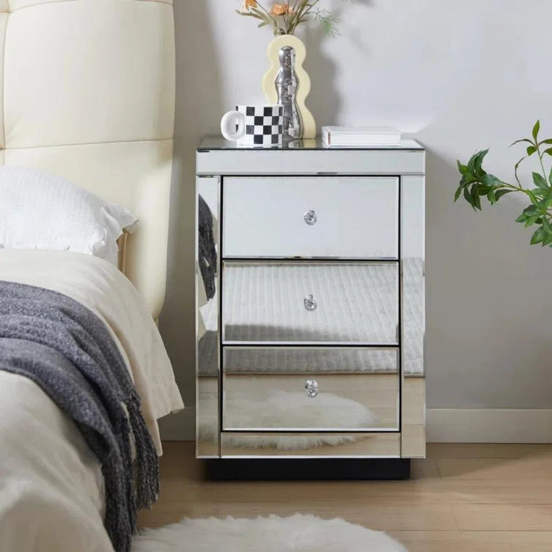 Table de chevet 3 tiroirs Modern Mirrored