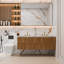Meuble-lavabo double 60 po, comptoir en pierre frittée, 4 tiroirs à fermeture en douceur, finition grain de bois de chêne brun, pré-assemblé