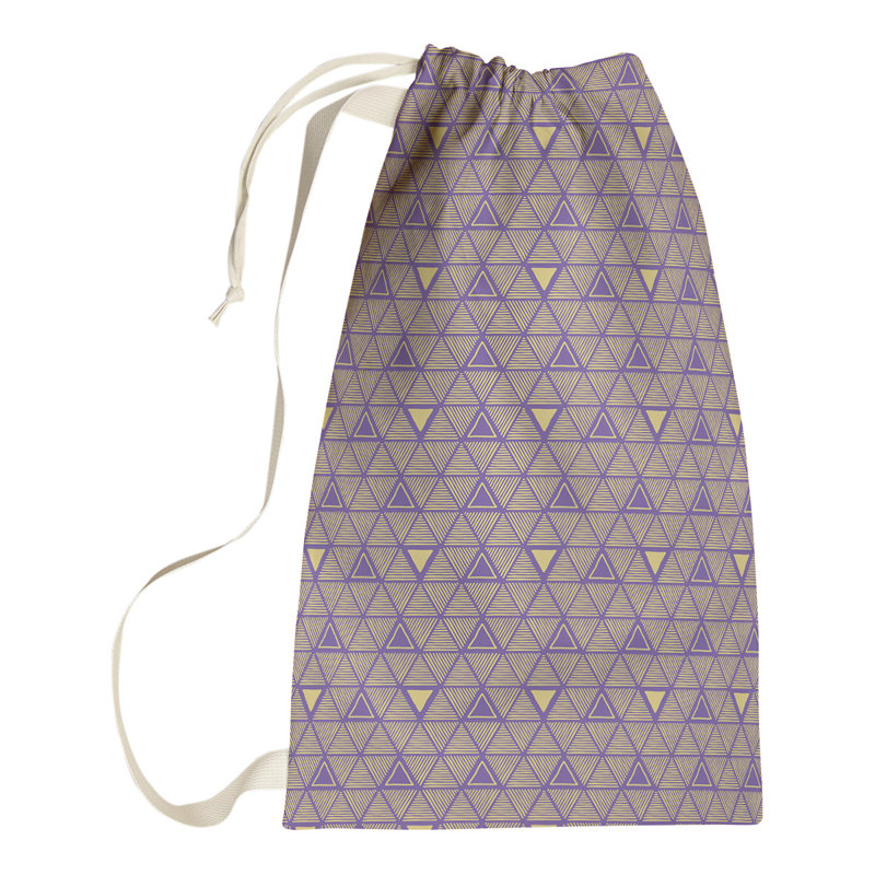 Sac à linge triangles dessinés à la main, H 36 po x l 28 po x P 1,5 po, Mauve/jaune