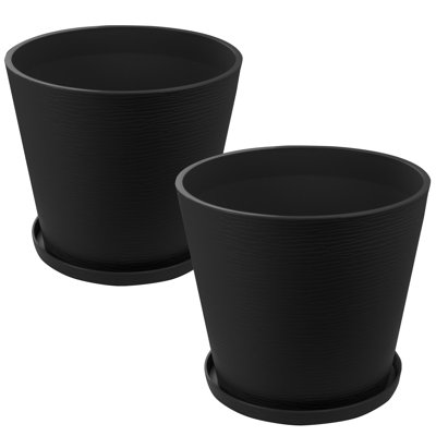 Round Planter With Tray Collecting Wate Indoor Outdoor Plant Pots For Porch, Patio, Backyard