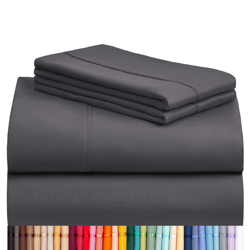 Luxclub 4 PC Dark Gray Split King Silky Soft Cooling Extra Deep Pocket Performance Sheet Set, Dark Gray