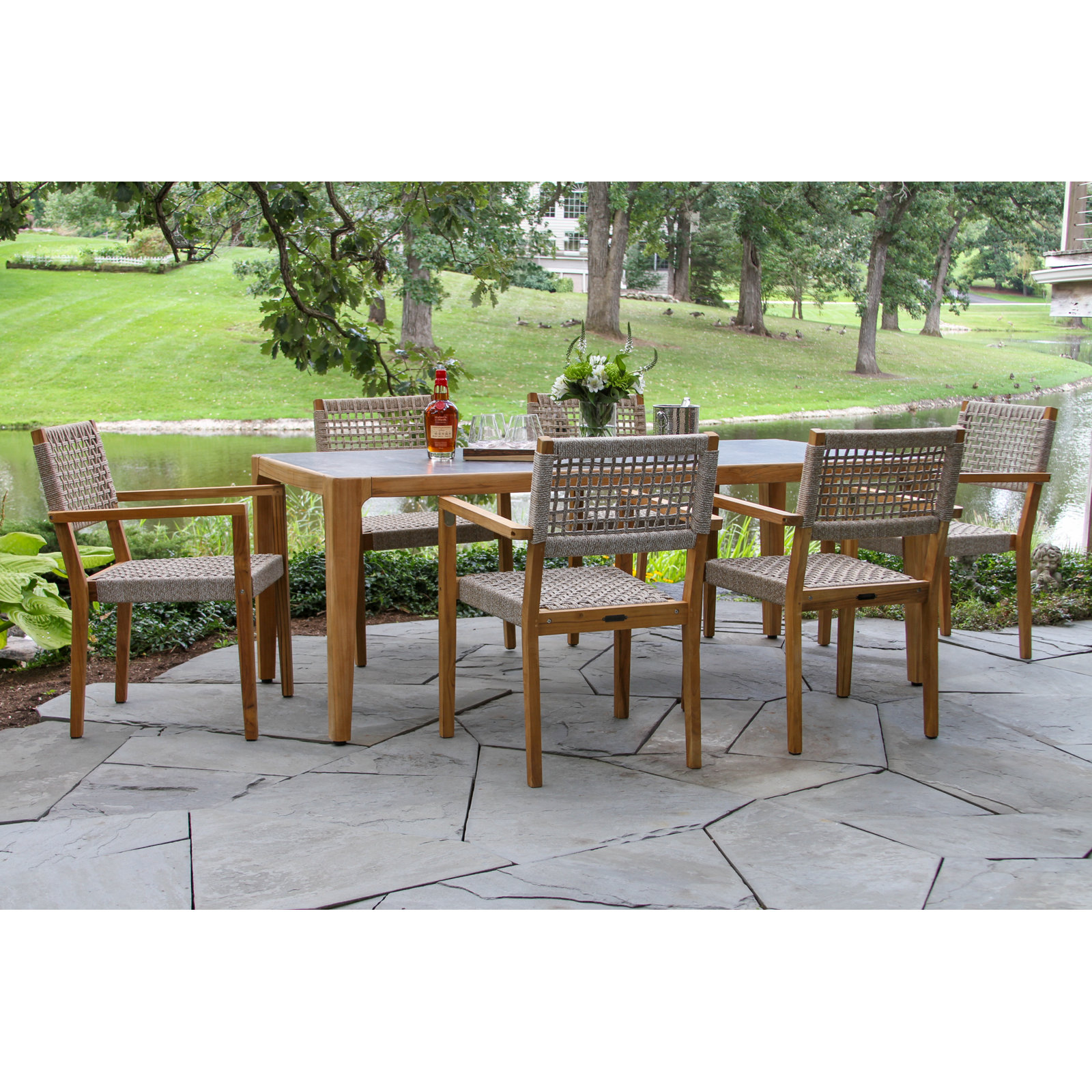 Cava 38" Patio Dining Set, White/Gray