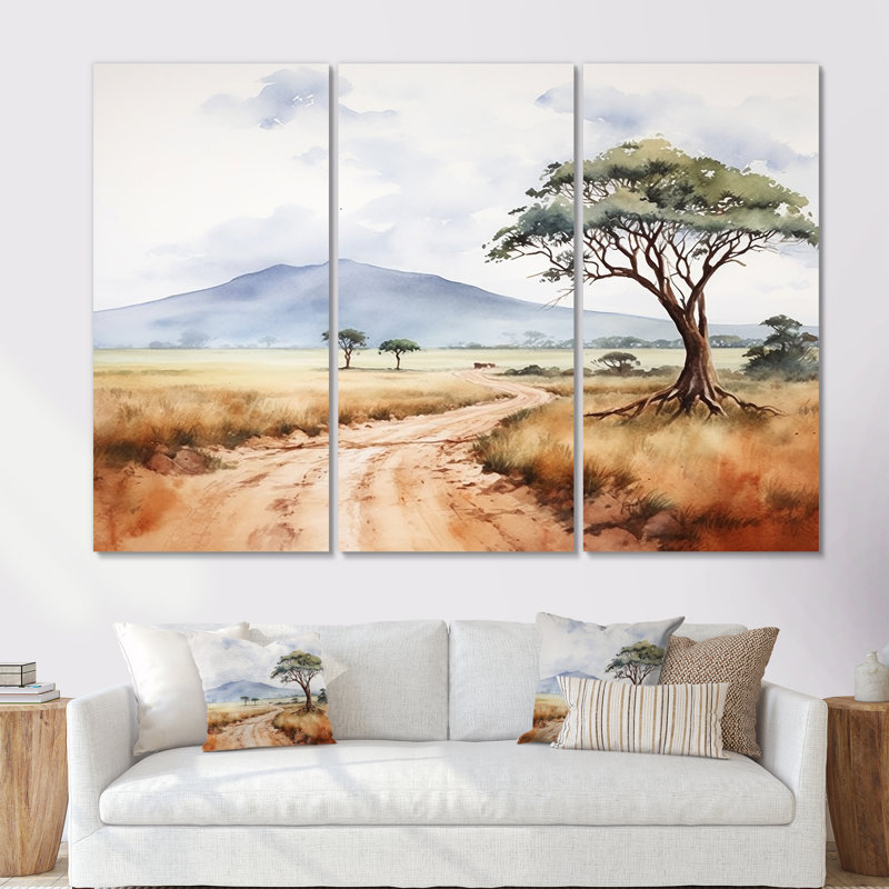 «African Wild Life Landscape III», ensemble d'art mural africain, Toile tendue, H 32 po x l 48 po x P 1 po