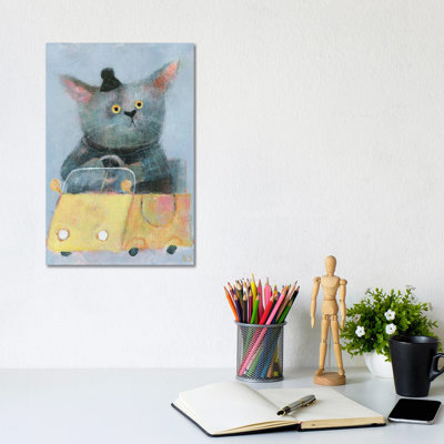 The Cat In The Yellow Car By Natalia Shaloshvili - Wrapped Canvas Painting by Natalia Shaloshvili - Wrapped Canvas Painting