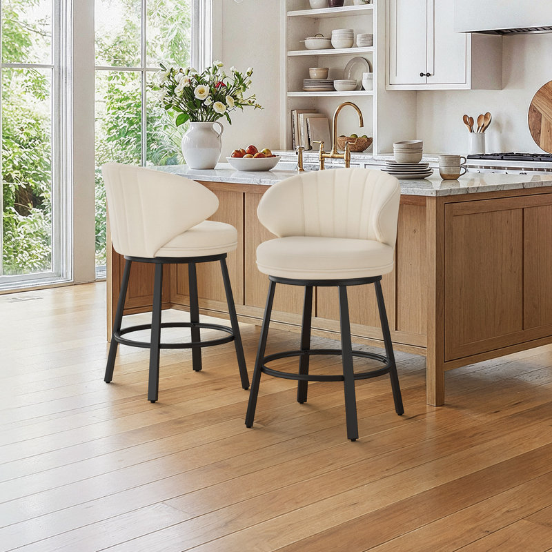 Upholstered Swivel Counter & Bar Stools With Back, Light Cream/Linen