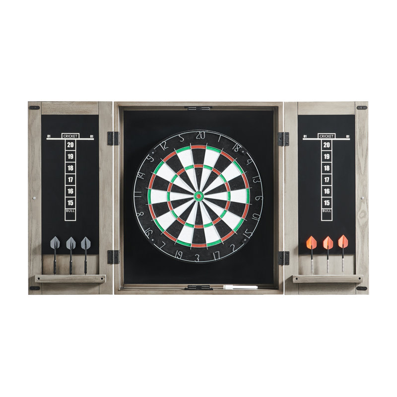 Silver Mist Pine Dartboard Cabinet Set with Steel-Tipped Darts
