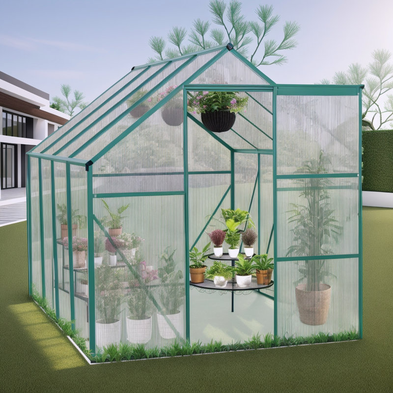 Polycarbonate Greenhouse Raised Base, Green, 75.6" H x 74.4" W x  98.42" D