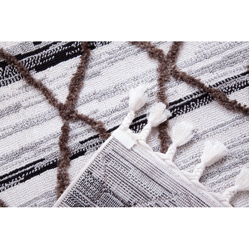 Tapis en polyester blanc et noir 8 x 10 directions