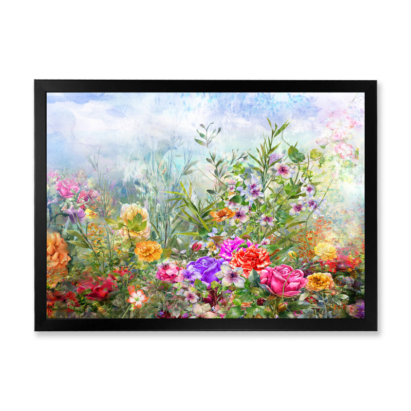 «Multicolor Spring Flowers Impression IV», reproduction sur toile flottante, Cadre noir, H 8 po x l 12 po x P 1 po