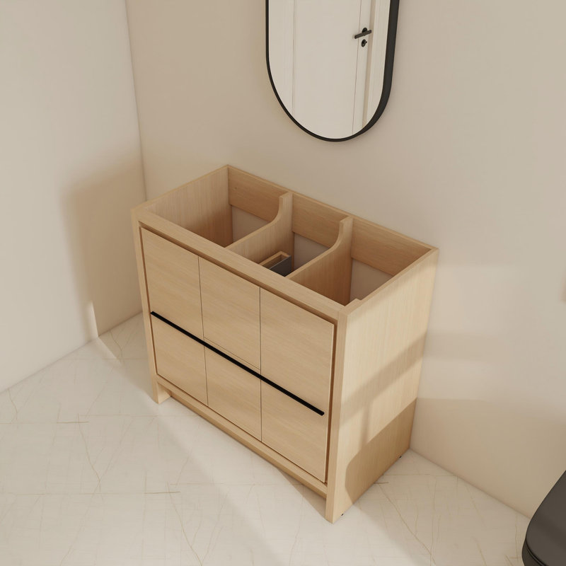 Bases de meuble-lavabo double 36 po avec tablettes et tiroirs
