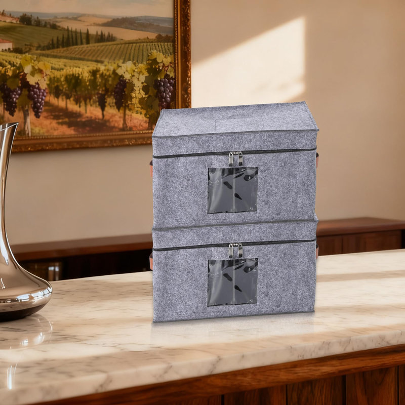 Stackable Felt Wine Glass Storage Boxes with Dividers