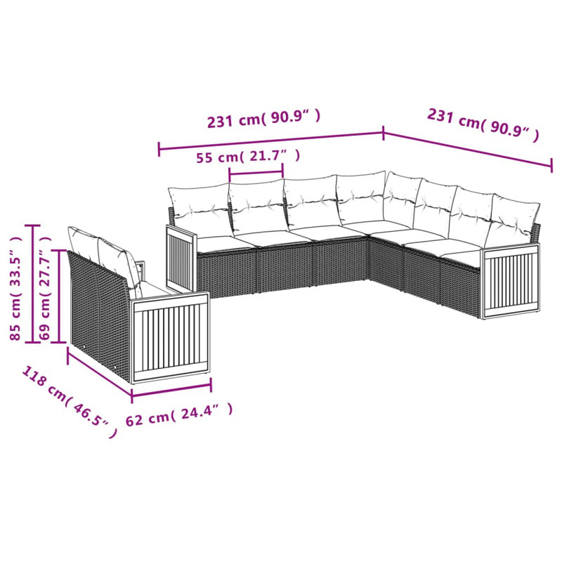 Ensemble de canapé de jardin Vidaxl gris