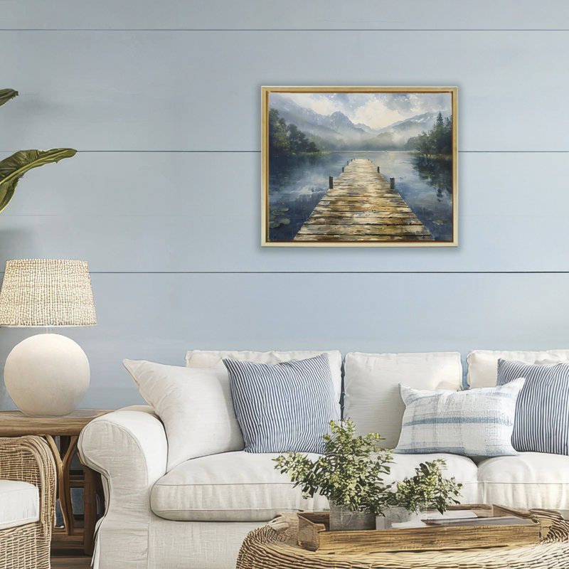 Cadre flottant en bois au-dessus d'un lac, design par LSR Creative Studio, H 17 po x l 21 po, Cadre flottant métallique doré