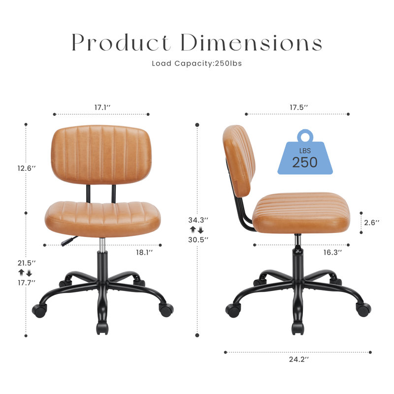 Chaise de coiffeuse en cuir sans accoudoirs pivotante (ensemble de 2), Brown