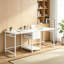 Bureau d'ordinateur deux places en acier avec tiroirs, 112 cm (L) x 65,5 cm (l) x 18,5 cm (H), fini brun