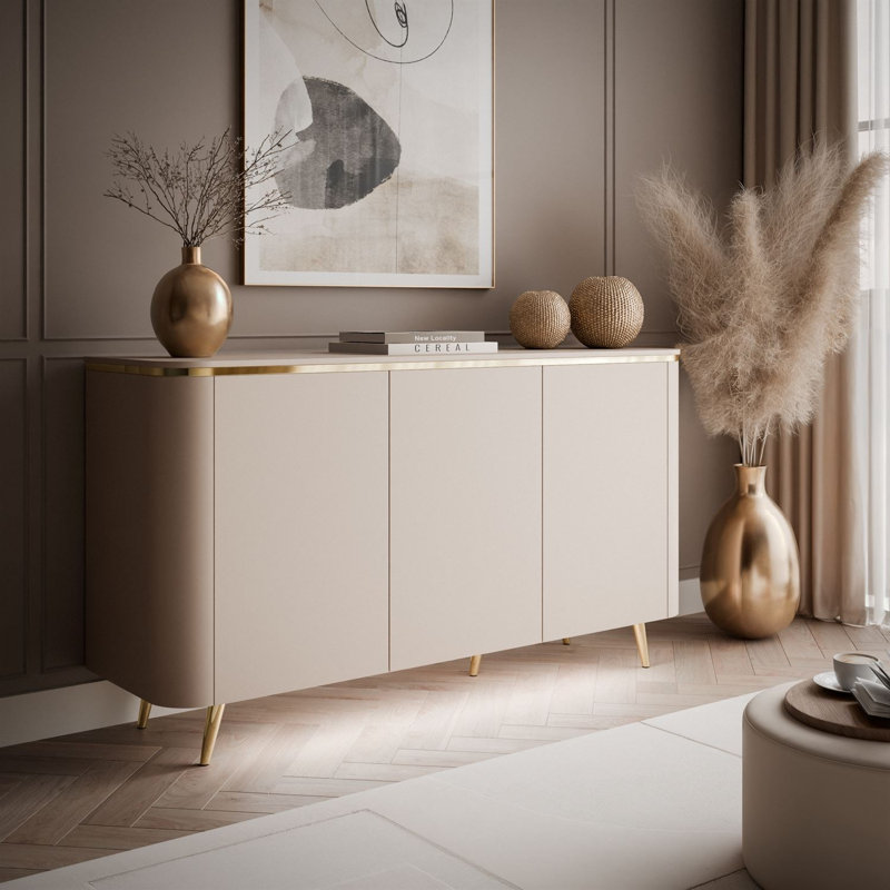 140cm Sideboard, Angled gold legs, LED included