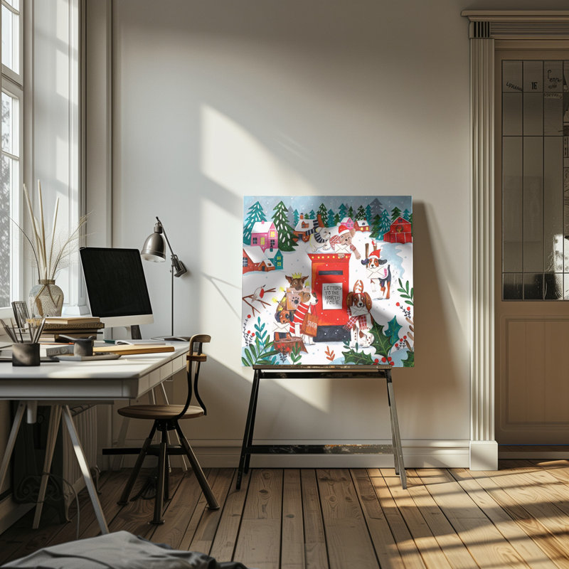 "Christmas post", art mural sur toile tendue, H 30 po x l 30 po