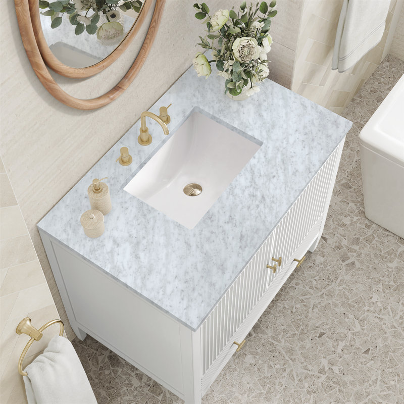 Myrrin 36'' W Single Vanity, Carrara White, Bright White, 8" Widespread