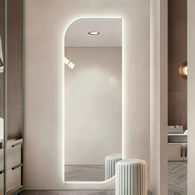 65" X 21" LED Full Length Wall Mirror, Irregular Shape Design, 3-Colour Dimmable Lighting, 5Mm Copper-Free Silver Glass, Hardwired Or Plug-In, For Entryway, Bedroom & Salon