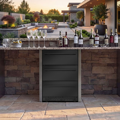 3 Drawer Outdoor Beverage Refrigerator Undercounter, Hold 180 Cans 24 Inch Weather Proof Stainless Steel Beverage Fridge, Built-In & Freestanding Beverage Cooler Fridge