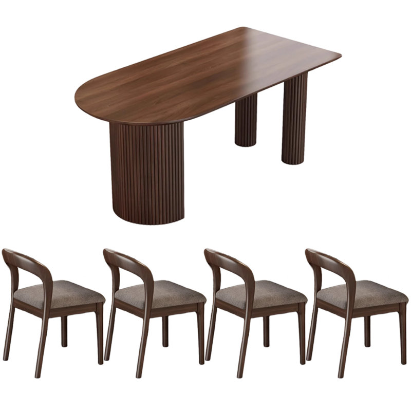 Durable Dark Brown All-solid Ash Dining Table Set, 29.52"H x 55.11"L x 31.49"W