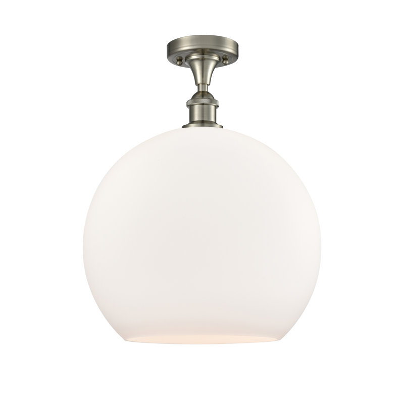 Plafonnier semi-encastré 1 lumière Cindi, Blanc mat, H 18,38 po x l 13,75 po x P 13,75 po, Nickel satiné brossé