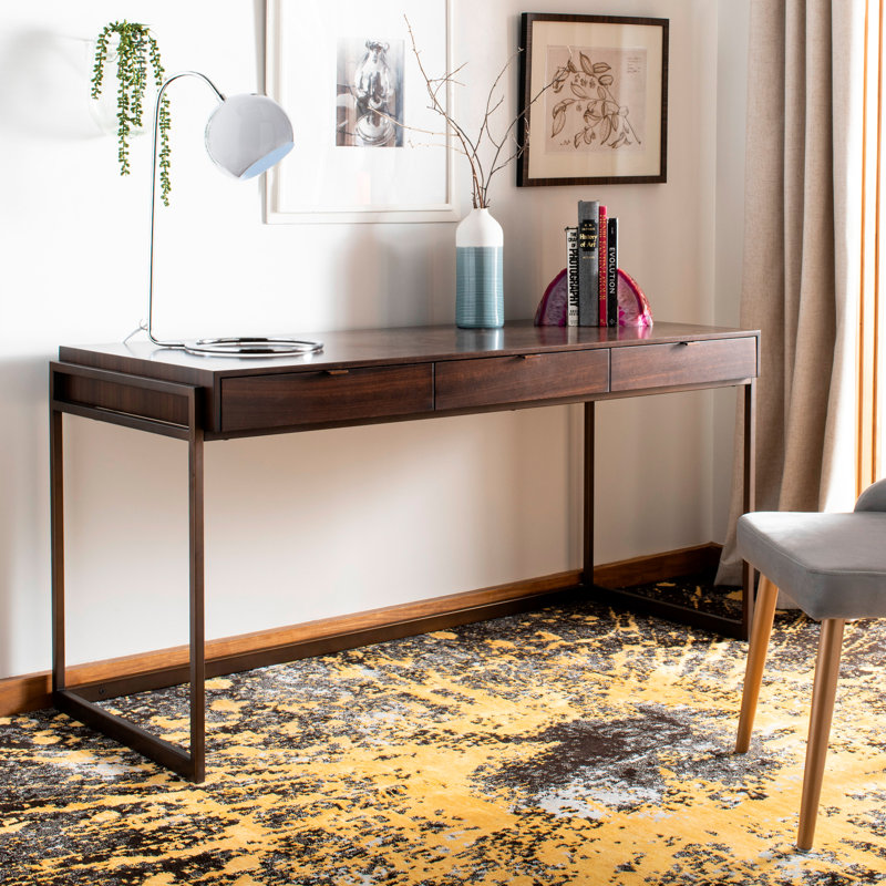 Vera Solid Wood Writing Desk, Smoked Eucalyptus/Bronze Plated