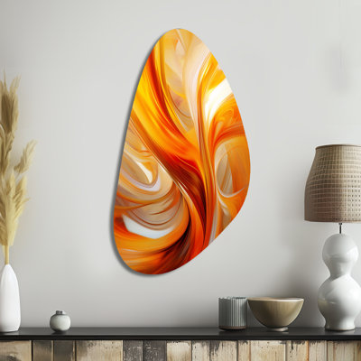 Orange Abstract Warm Fractal Design VII - Fractals Asymmetrical Metal Wall Art, Orange Freeform Metal Art Print