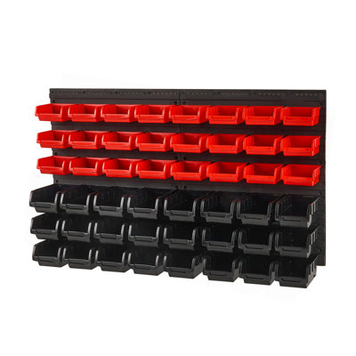 Wall Mounted Storage Bins, 48-Bin Parts Rack Organizer Garage Plastic Shop Tool with Wall Panels, Tool Organizer for Nuts, Bolts, Screws, Nails, Beads, Buttons, Other Small Parts