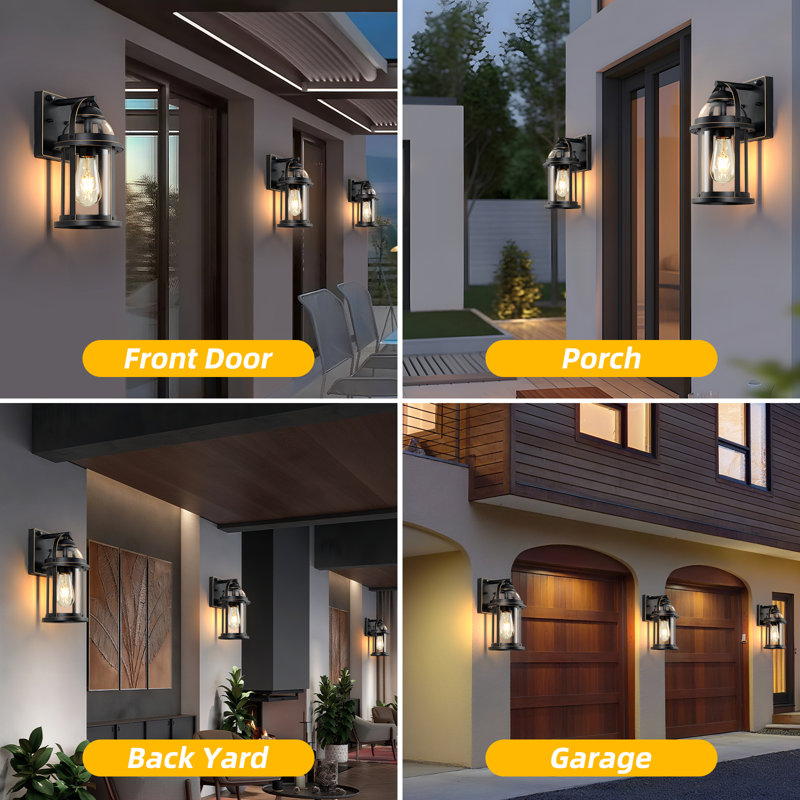 Rustic Farmhouse Black Wall Lanterns Dusk to Dawn Outdoor Wall Lights Waterproof Lighting Fixtures, Matte Black