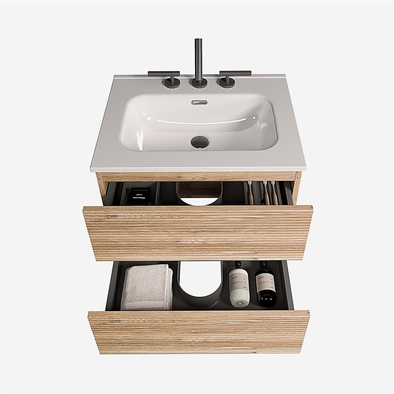Ensemble de meuble-lavabo mural en chêne brut et chêne brut Gloria, 24", Chêne