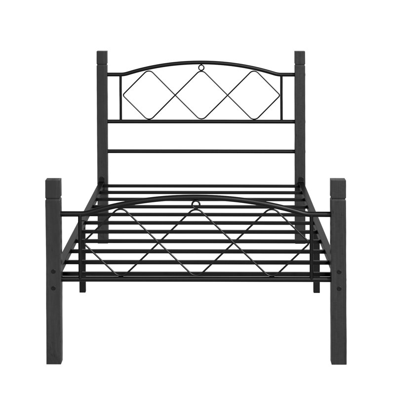Krishara Hercules Twin Size Solid Wood Posts with Metal Bed Frame, Black
