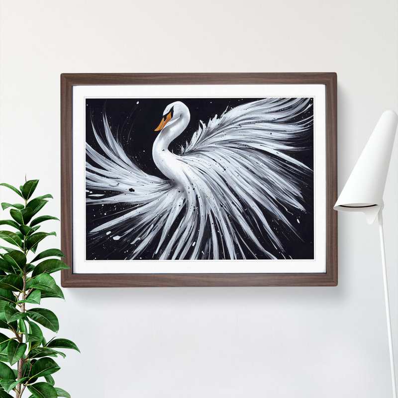 Splashed Swan Vol.1 Abstract - Framed Print, 34cm H x 46cm W x 2cm D, Walnut