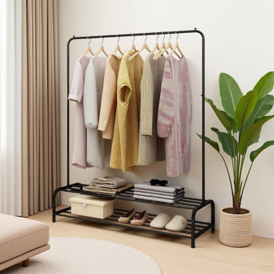 Portant à vêtements robuste, en métal avec tablette inférieure, sur pied, pour chambre, buanderie, petits espaces, 120 cm (L) x 45 cm (l)