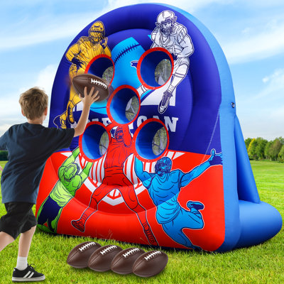 Wellcomer 7 Ft Inflatable Football Target Toss with Balls, Portable Football Throwing Target Game for Sports, Carnivals & Family Gatherings