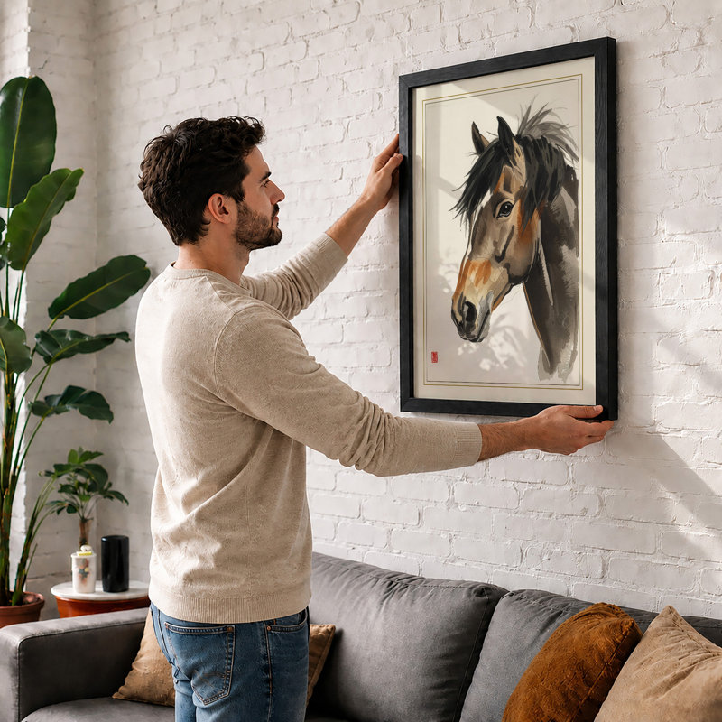 Noble Horse Japandi - Framed Print, Unframed, A2 - 59.4 x 42.0 cm