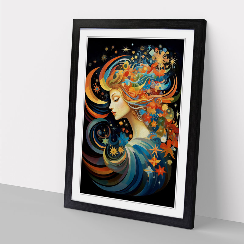 XYZ-FRM-V1223-6385 Virgo Zodiac Orphism No.2 - Single Picture Frame Print on Wood, 46cm H x 34cm W x 2cm D, Black 