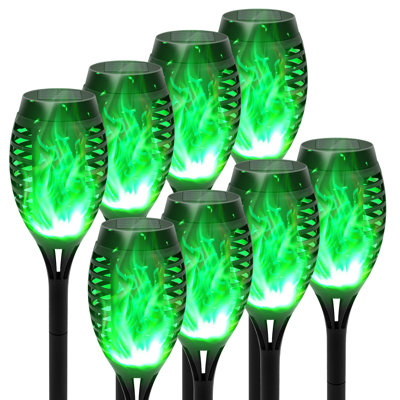 BAOKALER 8 Pack Solar Lights Halloween Decor, 12 LED Flickering Flame Solar Torch Lights Waterproof Outdoor Lighting Solar Powered Pathway Lights Landscape Decoration Lighting for Garden Patio Yard, Green
